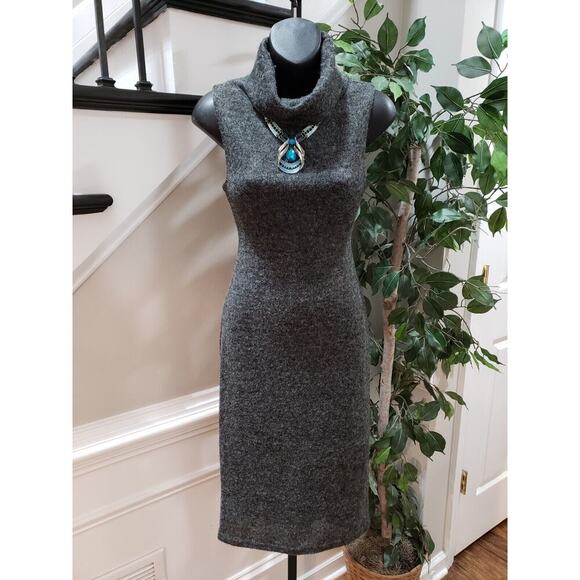 Ruby Rox Women Gray Solid Acrylic Mock Neck Sleeveless Knee Length Dress Size XS - Picture 12 of 12